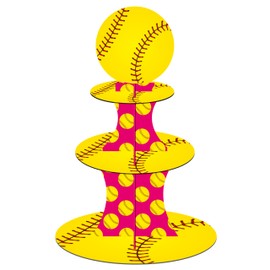 3 Tier Softball Cupcake Stand for Girls Softball Birthday Party Decoration Softball Theme Cupcake Holder Dessert Tower for Softball Palyer Birthday Party Baby Shower Supplies