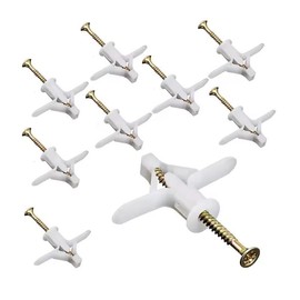 Generic Drywall Anchor Kit Hollow (Anchor 50pcs+Screws 50pcs) Wall Anchors Plasterboard Plugs & Screws Butterfly Expansion Tube Pipe for Curtain Gypsum Board Wall Installation Fastener Hardware, Whit