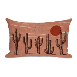 AOFANGGO Vintage Southwestern Landscape Pillow Cover 12x20 Sofa Cactus Pillowcase Western Equestrian Orange Rust Throw Pillowcase Outdoor Lumbar Home Decoration