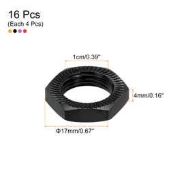 QUARKZMAN Aluminium 17 mm RC Wheel Nut Thread M12 x 1.0 mm Hexagonal Wheel Nuts RC Wheel Nut for 1/8 RC Model Car Truck Off-Road Vehicle Upgraded Parts Pack of 16 (Black/Gold/Red/Purple)