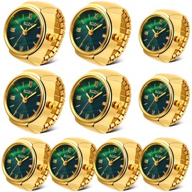Landical 10 Pcs Finger Watches Set Adjustable Ring Watch for Women and Men Creative Elastic Round Quartz Finger Ring Watches(Green, Gold,Normal)