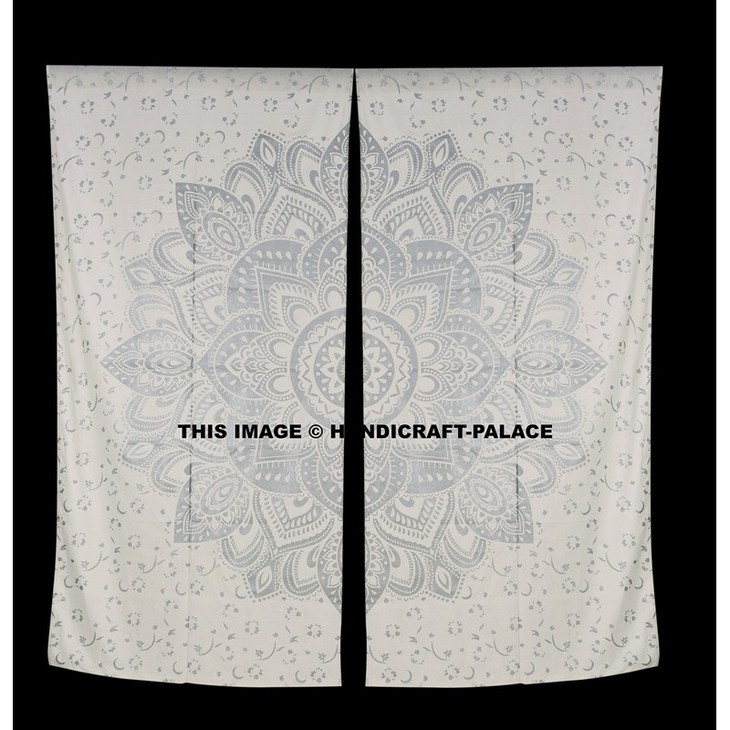 Handicraft-Palace Indian Mandala Tapestry Room Curtains Boho Chic Silver Ombre