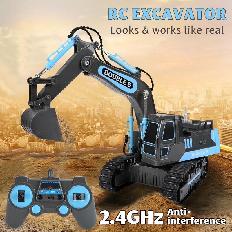 DOUBLE E Remote Control Excavator Toy RC Excavators Rechargeable Battery