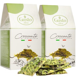 GUSTO ETNA Pistachio Brittle, Sweet Pistachios Butter Chews with Pistachio crumbles, Bite Size, Individually Wrapped, 2 Pack of 6.7 oz (190 g) Bark, Non GMO, Product of Italy