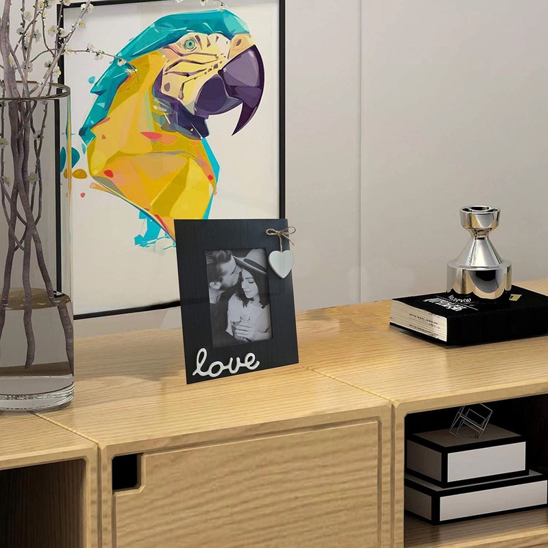Simelecor Black Wooden Picture Frame 4x6 for Love with Heart-Table