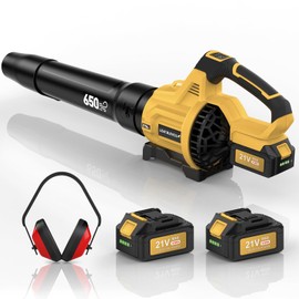 Leaf Blower Cordless,650 CFM & 160 MPH Electric Cordless Leaf Blower with 2 * 4.0Ah Batteries & Noise-Reduction Ear Muffs,3 Speed Powerful Blowing Ideal for Lawn Care, Blowing Leaves, Dust, Snow