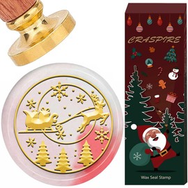 CRASPIRE Chirstmas Wax Seal Stamp Santa Claus Sled Sealing Stamps Elk Vintage 25mm Removable Brass Head Wood Handle Winter Holiday Seals Snowflake Tree for Xmas Envelopes Birthday Party DIY Gift