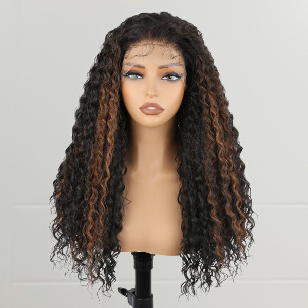Curly Brown Highlight Wig 13x4 Synthetic Lace Front Wig 24