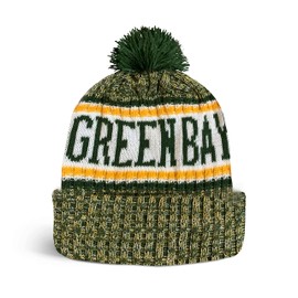 Green Bay Hat City Football Knit Hat Classic Cuff Winter Beanie Hat with Pom Toque Skull Cap
