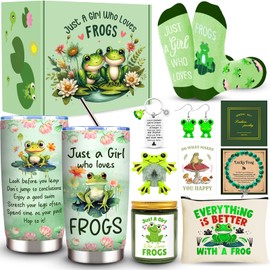 JTAMOHI JTAMOHI Frog Gifts, Frog Lovers Gifts for Women, Cute Frog Stuff with 20 Oz Green Frog Tumbler Makeup Bag Candle Socks Frog Hair Tie Bracelet Earrings Keychain Card for Birthday Christmas Frog Lover