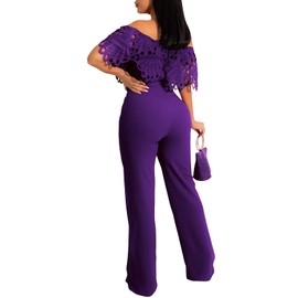 YouSexy Off Shoulder Jumpsuit for Women High Waist Wide Leg Long Pants Belted Romper Jumpsuits