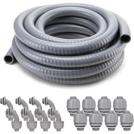 DWALE Liquid-Tight Conduit and Connector Kit,Flexible Non Metallic Liquid Tight Electrical Conduit,3/4inch 25ft Electrical Conduit Kit,with 8 Straight and 8 Angle Fittings Included,3/4 in. Dia
