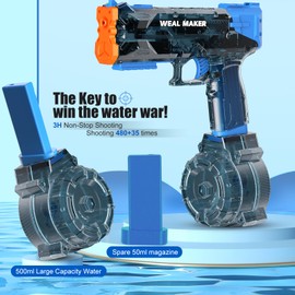 2P Strongest Electric Water Pistol with 400 Ammos, Beforalla Transparent Automatic Squirt Guns High Powered IP67 Waterproof, Bodinator Classic Water Gun Summer Pool Toys for Kid/Aldult