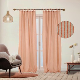 THE ART BOX Gauze Striped Curtains, Boho Linen Gauze Tie Top Hanging Curtains Light Filtering Door Window Treatment 2 Panel Drapes for Living Room Home Décor Orange (72"x42" Each Panel)