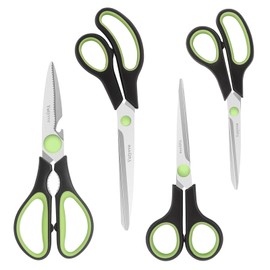 Vutyvve Kitchen Scissors, Stainless Steel Blades, Soft Handle, Multifunctional Kitchen Scissors Set, Black/Green, Set of 4