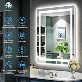 YEELAIT YEELAIT 24x30 Inch LED Bathroom Mirror with Lights Front and Backlit Lighted Vanity Mirror for Bathroom Wall with 3 Colors Dimmable Anti-Fog Memory Shatter-Proof IP54 Waterproof Horizontal/Vertical