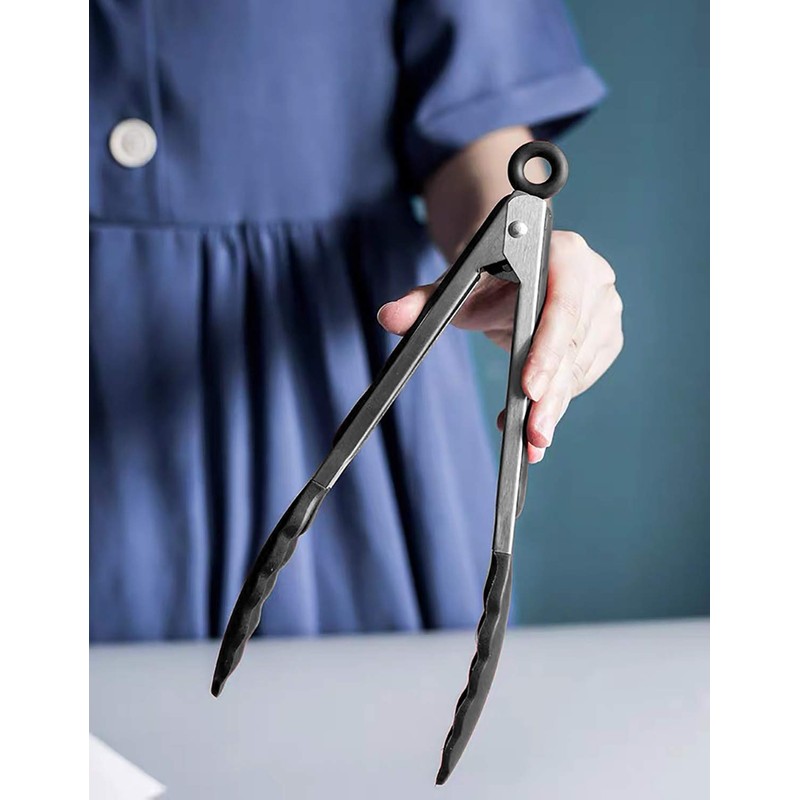 HINMAY 9" Silicone Kitchen Tongs with Silicon tips, Set of