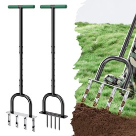 GENNICCI 2PCS Lawn Aerator, Core Aerator Lawn Tool & Lawn Spike Aerator, Hand Aerator Lawn Tool, Grass Aerator with Adjustable T-Handle, Garden Tool Solve Soil Compaction for Garden Grass and Yard