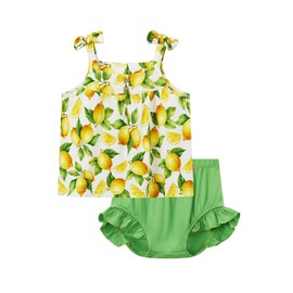 EASWEET Bamboo Viscose Baby Girl Outfit Sleeveless Tops with Bloomers 2 Pieces Baby Girl Clothing Set, Summer Lemon, 6-12 Months
