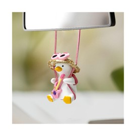 ZNDAW Cool Swinging Duck Car Hanging Ornament, Swing Duck Pendant Rearview Mirror Decoration, Cute Swinging Ducks Interior Mirror Hanging Accessories for Vehicle Home Office (Guitar Duck)