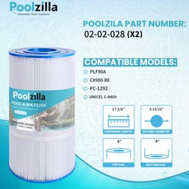Poolzilla 2-Pack Replacement for Pool Filter PLF90A, Pleatco PA90, Hayward Star Clear Plus C900, Hayward CX900-RE, Unicel C-8409, Sta-Rite PXC95, Filbur FC-1292 - (L x OD: 17 3/8” x 8 15/16”)