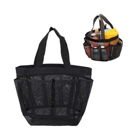 Portable 8 Pocket Mesh Shower Caddy Basket Bag, Quick Dry Durable Hanging Shower Tote Bag, Bath Organizer for Travel, Gym, College Dorms, Beach, Swimming (Black)