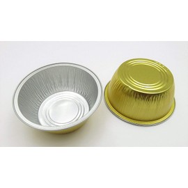 KitchenDance Disposable Colored Aluminum Foil Ramekins Pan - 4 Ounces Round Non-Stick Baking Pans Perfect for Home Baking, Bakeries, Restaurants, Pack of 100, ALU-50 (Without Lid, Gold)