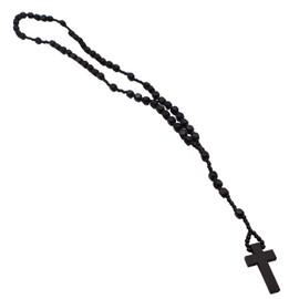 Topkids Accessories Stunning Holy Wooden Rosary Beads Necklace For Prayer, Brown & Black Wooden Beaded Necklace On Cord Suitable For Men & Women With Wooden Cross (Black Rosary Beads)