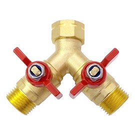 Joywayus Brass 3/4" GHT Garden Hose Splitter Full Flow 3-Way Ball Valve with Butterfly Handle