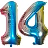 Diwuli, XL Balloons, Blue, Multicolour, Iridescent, Rainbow, Number Balloons for