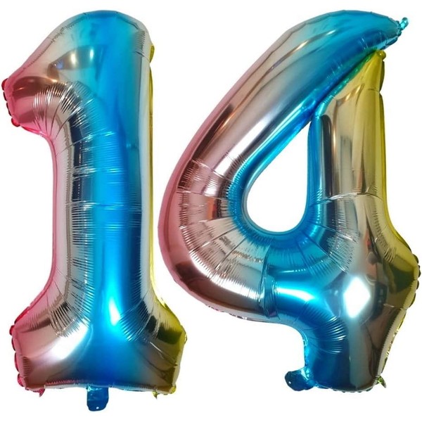 Diwuli, XL Balloons, Blue, Multicolour, Iridescent, Rainbow, Number Balloons for