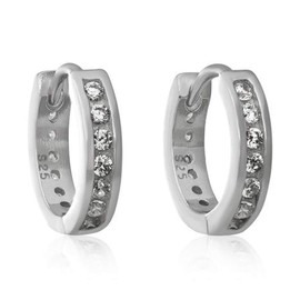 13MM Channel Set Cubic Zirconia (CZ) Huggie Round Hoop Earrings for Women - 925 Sterling Silver