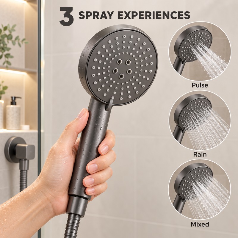 Wall-Mounted 2-Outlet Waterfall Shower Faucet Set with 3-Mode Hand Shower,