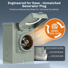 WELLUCK 50 Amp Generator Inlet Box - NEMA SS2-50P Power Inlet Box for 3R 3-Prong Generator Cord, 125/250V, 12500W Weatherproof Outdoor 50a Power Inlet Box - ETL Listed, Best Partner in Emergencies