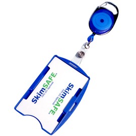 5 Pack - RFID Blocking Badge Holder with Retractable Carabiner Clip Badge Reel - Dual Sided - SkimSAFE FIPS 201 Approved - 2 Card Shield for 13.56MHz Radio Signal by Specialist ID (Royal Blue)