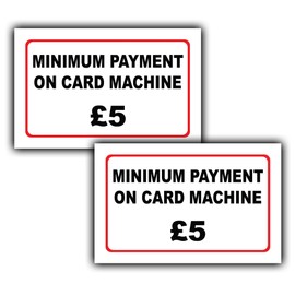 2-Pack Minimum Payment on Card Machine £5 Vinyl Stickers - 50mm x 80mm Waterproof Vinyl Label