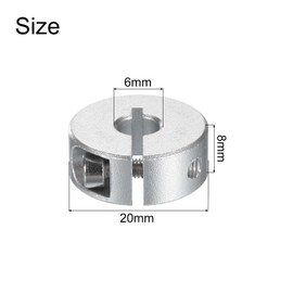 uxcell 8pcs Single Split Clamp-On Shaft Collar 6mm Bore One-Piece Clamping Collar, 20mm OD, 8mm Thickness, Aluminum Alloy Set Screw Split Collar Clamp