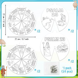 COcnny Psalm 23 Coloring Wheel - 24 Sets Color Your Own Religious Art Craft Spining Cards for Kids, Bible Verse Wheel Kit DIY Craft Art Cards for Christian Sunday School Class Home Baptism Activities