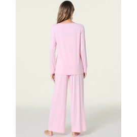 GYS Womens Bamboo Pajama Set Soft Long Sleeve Pj Pants Sleepwear Set, Pink, Small