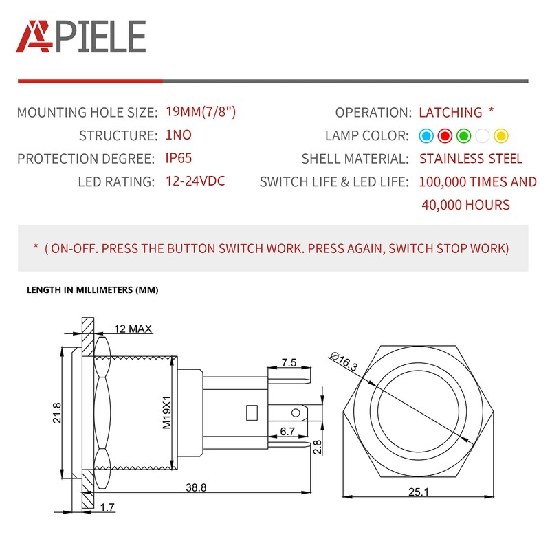 APIELE Rock Lights Switch, ON Off Rocker Toggle Push Button