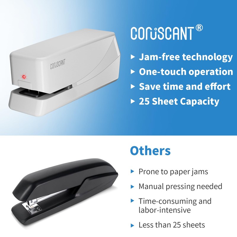 Coruscant Electric Stapler, No Jam Easy Reload, 25 Sheet Automatic