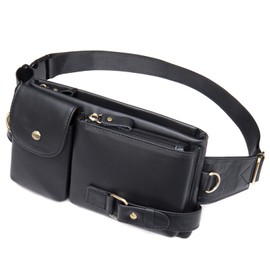 NIUCUNZH - Riñonera de piel de vacuno (ajustable), Negro, Pequeño