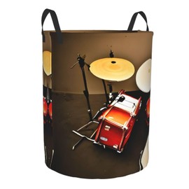 XTUAG Drum Set-Standard Print Circular Protable Storage Bin Organizer Round Basket For Laundry Hamper With Handles, Medium, Black