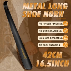 ZOMAKE Shoe Horn Long Handle for Seniors Men Women, Metal Long Shoehorn for Boots,16.5" Shoe Spoon Helper(Satin Matte Black 1Pc)