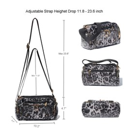 Women Fashion Tote Crossbody Handbags for Women Multi Pockets Shoulder Bag Nylon Travel Purse, Black Leopard