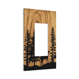 Farmhouse Rustic Brown Wood Pine Tree 1 Gang Light Switch Cover Single Rocker Wall Plate Country Decorative Electrical Switchplate for Bathroom Bedroom Home Decor 5" x 3"