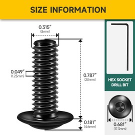 Mywish M8 x 20mm 20Pcs Flange Button Head Hex Socket Cap Screws Bolts, 304 Stainless Steel Furniture M8x1.25 Bolts Full Thread, Black Oxide & Hex Spanner