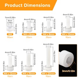 Lyeteung 90 Sets 6 Sizes M4 Nylon Plastic Screws and Nuts Kit, Nylon Socket Cap Screws, Plastic Hex Nuts, for Fastening, White