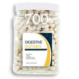 Bulk Buy Digestion Aid - 700 Count Blend of Digestive Enzymes and Key Probiotic Strains in a Clear Square Grip Jar