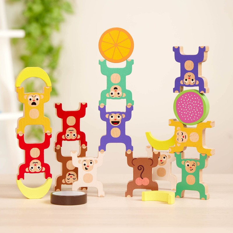 Battat Education – Stacking Toy for Kids – Wooden Monkeys